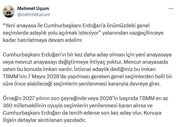 Mehmet Uçum: There is no need to change the constitution for Erdoğan to be a candidate