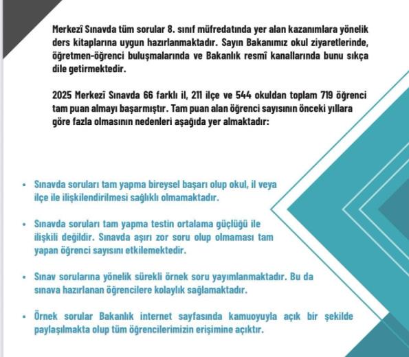 Отчет MEB по LGS! Были опубликованы средние баллы студентов, получивших максимальные баллы