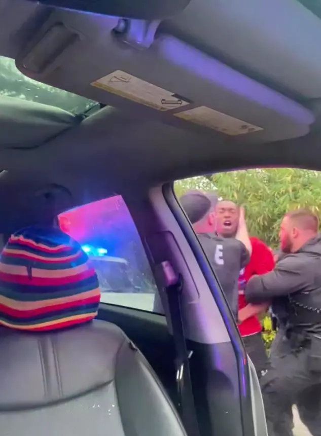 The police broke the car window and punched the driver for not having his headlights on