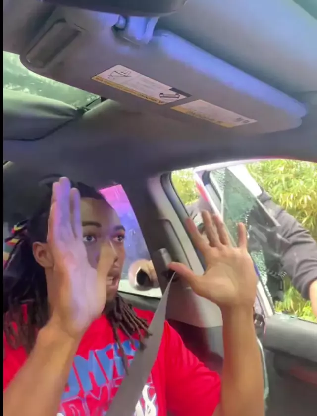The police broke the car window and punched the driver for not having his headlights on