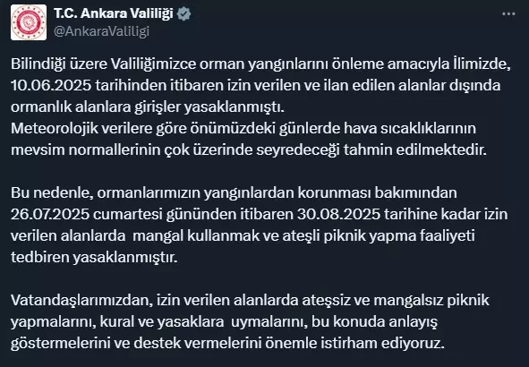 Having open fire picnics is prohibited in Ankara