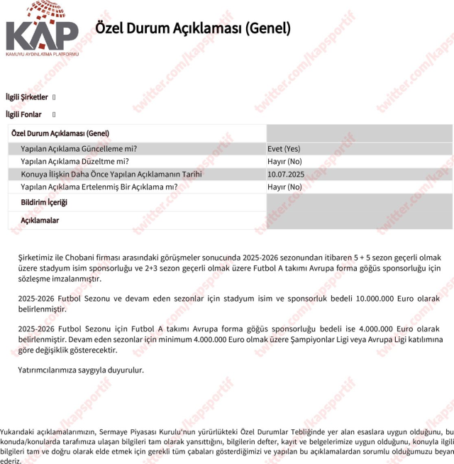 Agreement with Chobani for the Fenerbahçe stadium name