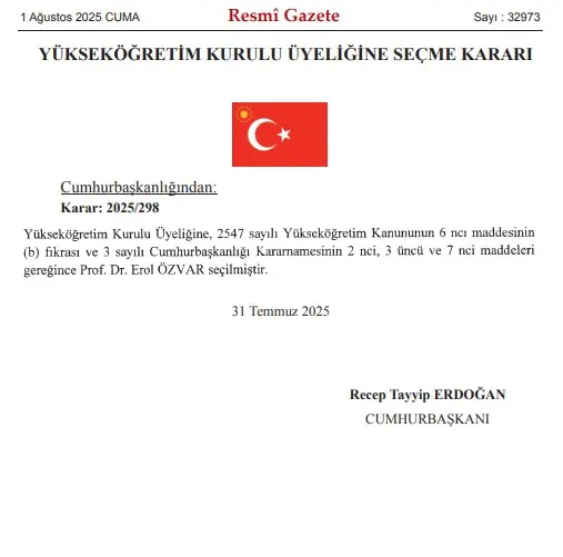 Erol Özvar has been reappointed as the President of YÖK