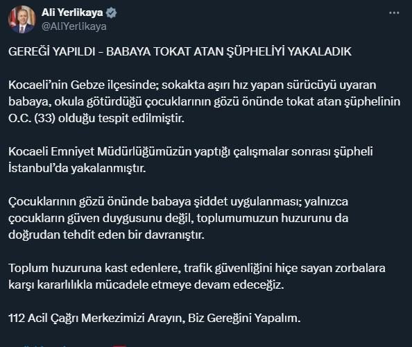 Ali Yerlikaya announced! The person who attacked the father in front of his children was caught