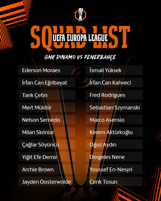 There are 3 missing players! Here is Fenerbahçe's squad for the Dinamo Zagreb match
