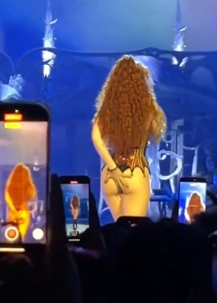 The singer who forgot she was wearing a thong was bewildered when she saw herself on the giant screen