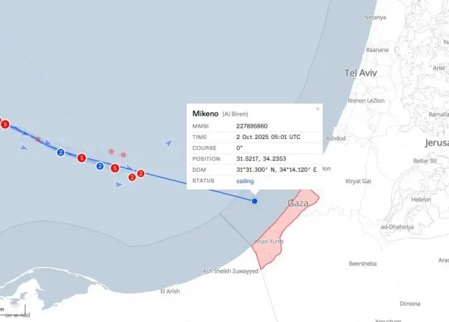 Mikeno from the Global Sumud Fleet has reached Gaza's territorial waters