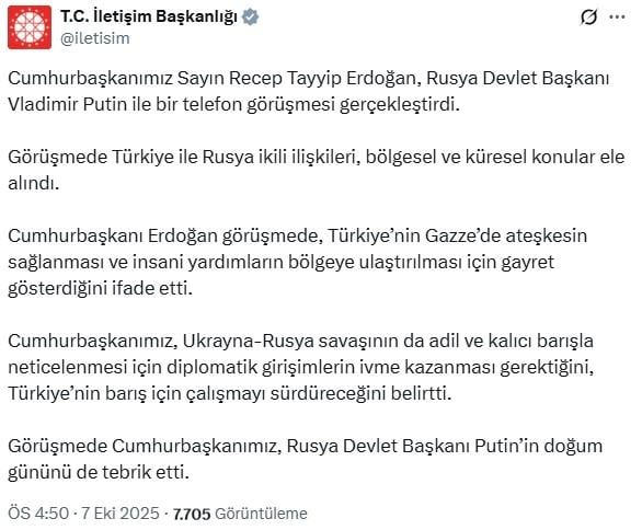 Phone conversation between Erdoğan and Putin! Congratulated on his birthday