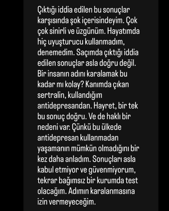 Deren Talu, whose blood tested positive for drugs, made a strong statement