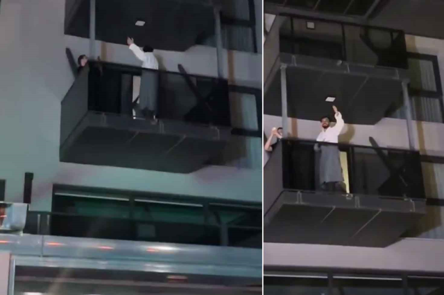 He couldn't resist when he heard his own song! Sefo burst onto the balcony in his bathrobe