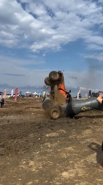 In the off-road race, the vehicle rolled over the finish line
