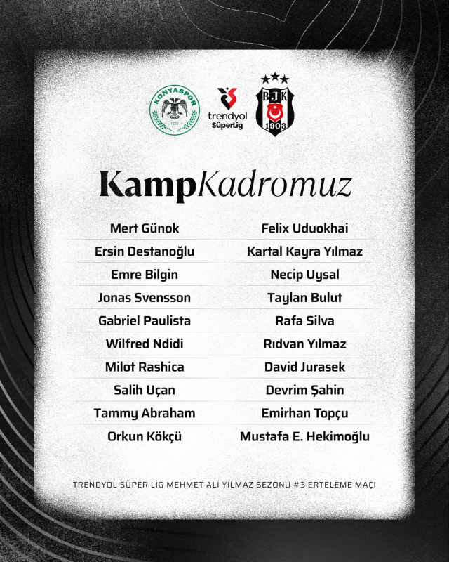 Beşiktaş's Konya squad has been announced! A total of 7 stars are missing
