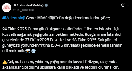 Heavy downpour is expected in Istanbul tomorrow