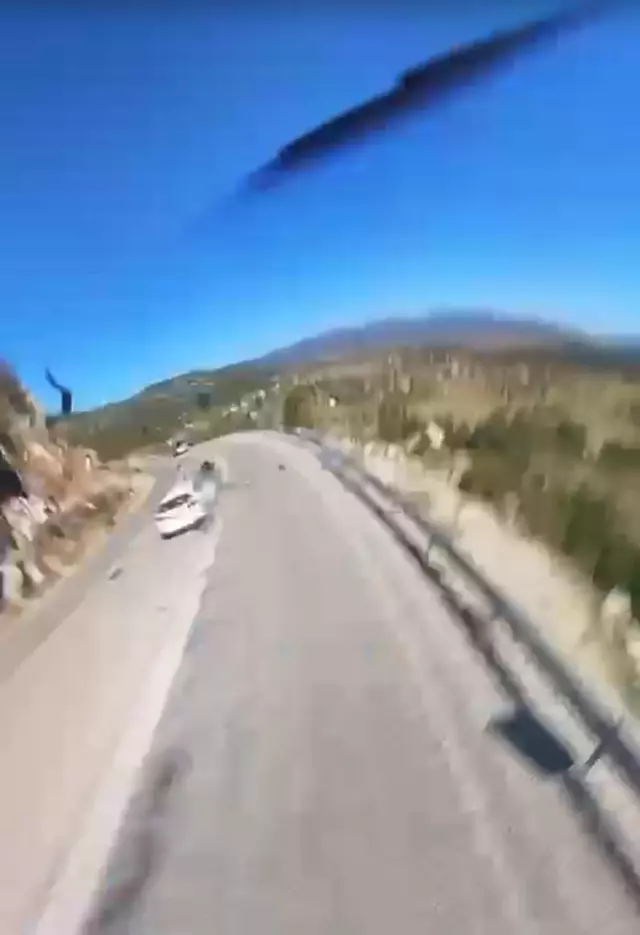 The accident in which the motorcycle driver died, captured by helmet camera