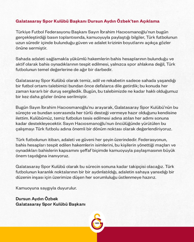 First statement after the betting scandal of the Super League giants