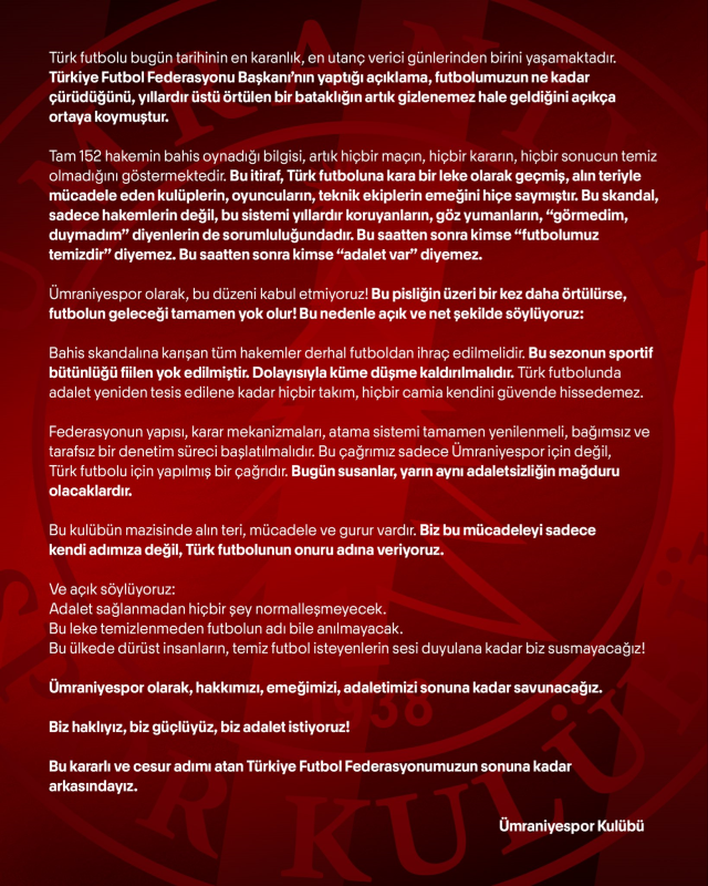Flash call from the team in the relegation zone after the betting scandal in Turkish football