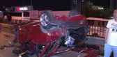 Takla atan otomobil polis otosuna çarparak durabildi