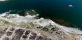 Sular çekilince ortaya çıkan köy havadan görüntülendi