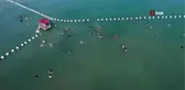 Sıcakta bunalanlar Hazar Gölü'nde serinliyor...Plajlar havadan görüntülendi