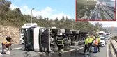 TEM'de tır devrildi, 5 kilometrelik araç kuyruğu oluştu