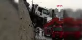 Aydın vidanjör, köprülü kavşakta asılı kaldı