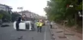 Aydınlatma direğine çarpıp yan yatan otomobilden burnu kanamadan çıktı