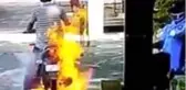 Her şey bir anda oldu! Motosikletli sürücü dezenfekte edilirken alev aldı