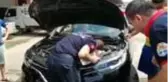 Otomobilin motor kısmına giren kedi kurtarıldı
