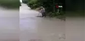 Yaşlı kadın yeni dökülen beton yolu kullanılamaz hale getirdi