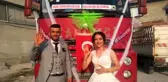 Kullandığı tırı gelin arabası yaptı