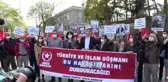 Son dakika gündem: Vatan Partililer, Macron ve Charlie Hebdo dergisini Fransa'nın Ankara Büyükelçiliği önünde protesto etti