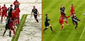 Bayern-Bielefeld maçının ilk yarısında kardan bembeyaz olan saha, ikinci yarıda temizlenerek eski haline getirildi