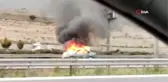 Adana'da otoyol üzerinde bir otomobil alev alev yandı.