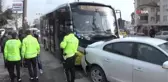 Otobüs seyir halinde olan otomobile böyle çarptı