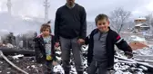 Yangında evleri küle dönen baba iki çocuğuyla ortada kaldı