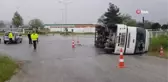 Yağmur kazaları beraberinde getirdi, kontrolden çıkan tanker yola devrildi