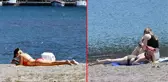 Tam kapanma öncesi denizin keyfini çıkardılar