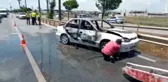 Refüje çarparak yanan otomobilin sürücüsü ağır yaralandı
