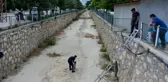 Boş sulama kanalına düşen köpek itfaiye tarafından kurtarıldı