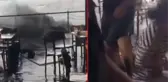 Boğazdan geçen savaş gemilerinin oluşturduğu kuvvetli dalgalar kafeyi sular altında bıraktı