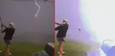 Milyonda bir görülecek olay! Havada uçan golf topuna yıldırım çarptı, o anlar kamerada