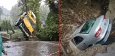 Çöken yola düşen iki araçtaki 12 kişi, sel sularına kapılmaktan son kurtuldu