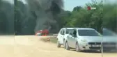 Gezmeye geldikleri yaylada otomobilleri alev alev yandı