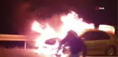 Patlayarak alev alev yanan otomobil hurda yığınına döndü