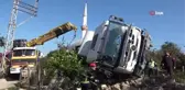 İnanılmaz kurtuluş: Üzerine beton mikseri devrilen minibüs şöförü 1,5 saatlik çaba sonucu kurtarıldı