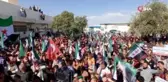 PKK'nın evlerinden ettiği Haleplilerden protesto gösterisiGöstericiler, Türkiye'ye ve Türk askerine destek sloganları attı
