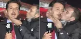 Canlı yayına damga vuran an! Galatasaray taraftarının öptüğü muhabir neye uğradığını şaşırdı