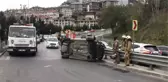 BEŞİKTAŞ'TA OTOMOBİL DEVRİLDİ; SÜRÜCÜ YARA ALMADAN KURTULDU