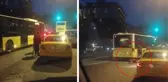 Korku dolu anlar kamerada! Tartıştığı taksicinin yola doğru ittiği kadın, ölümle burun buruna geldi