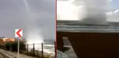 Sürücülere korku dolu anlar yaşatan hortum güvenlik kamerasında